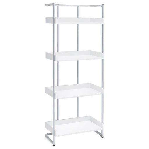 Ember 4-shelf Bookcase White High Gloss and Chrome - Theo's Factory Direct Mattress & Furniture (Columbus, OH)