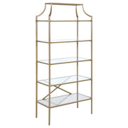 Serena 5-tier Tempered Glass Shelves Bookcase Matte Gold - Theo's Factory Direct Mattress & Furniture (Columbus, OH)