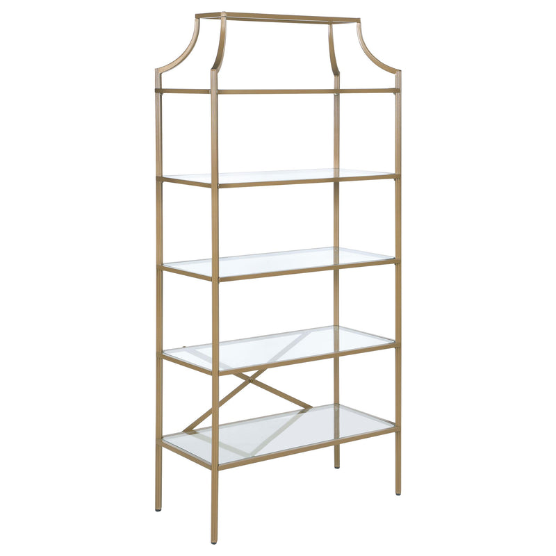 Serena 5-tier Tempered Glass Shelves Bookcase Matte Gold - Theo's Factory Direct Mattress & Furniture (Columbus, OH)