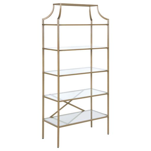 Serena 5-tier Tempered Glass Shelves Bookcase Matte Gold - Theo's Factory Direct Mattress & Furniture (Columbus, OH)