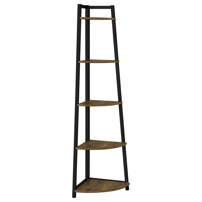 Jacksonville 5-tier Corner Bookcase Aged Walnut - Theo's Factory Direct Mattress & Furniture (Columbus, OH)