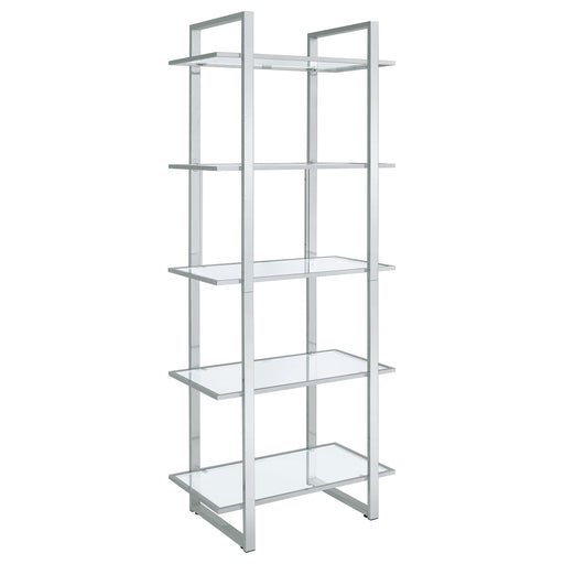 Hartford Glass Shelf Bookcase Chrome - Theo's Factory Direct Mattress & Furniture (Columbus, OH)