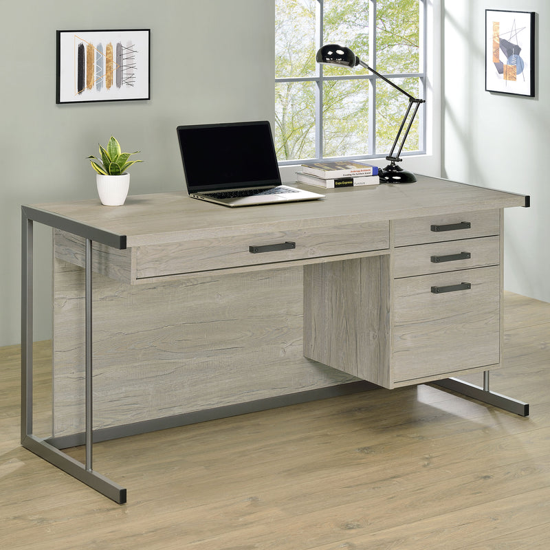 Loomis 4-drawer Rectangular Office Desk Whitewashed Grey and Gunmetal - Theo's Factory Direct Mattress & Furniture (Columbus, OH)