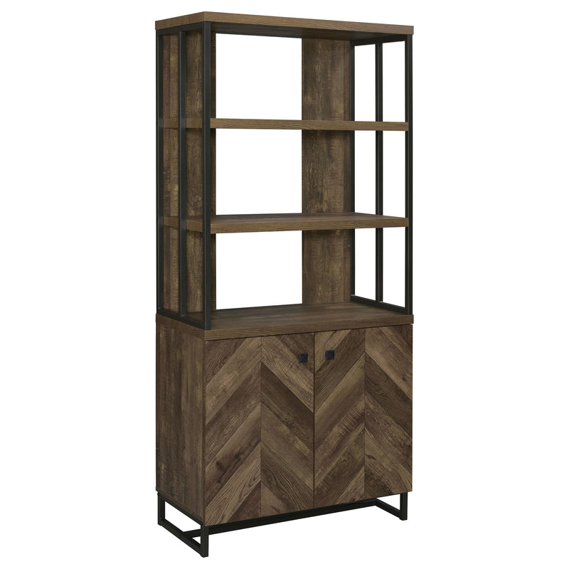 Millbrook 2-door Bookcase Rustic Oak Herringbone and Gunmetal - Theo's Factory Direct Mattress & Furniture (Columbus, OH)