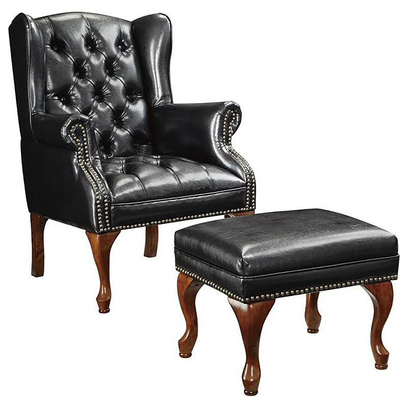 Roberts Button Tufted Back Accent Chair with Ottoman Black and Espresso - Theo's Factory Direct Mattress & Furniture (Columbus, OH)