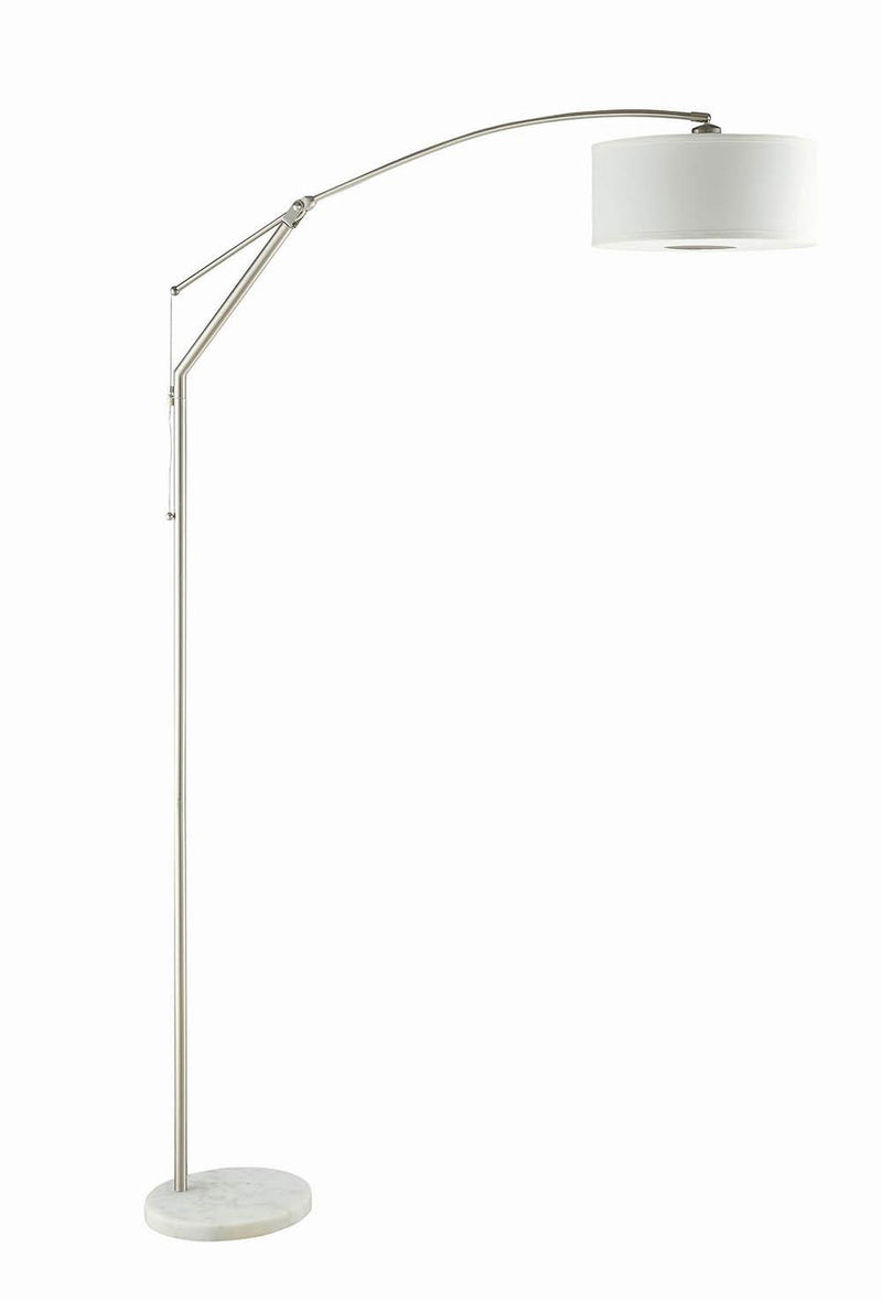 Moniz Adjustable Arched Arm Floor Lamp Chrome and White - Theo's Factory Direct Mattress & Furniture (Columbus, OH)