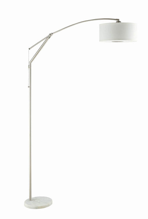 Moniz Adjustable Arched Arm Floor Lamp Chrome and White - Theo's Factory Direct Mattress & Furniture (Columbus, OH)