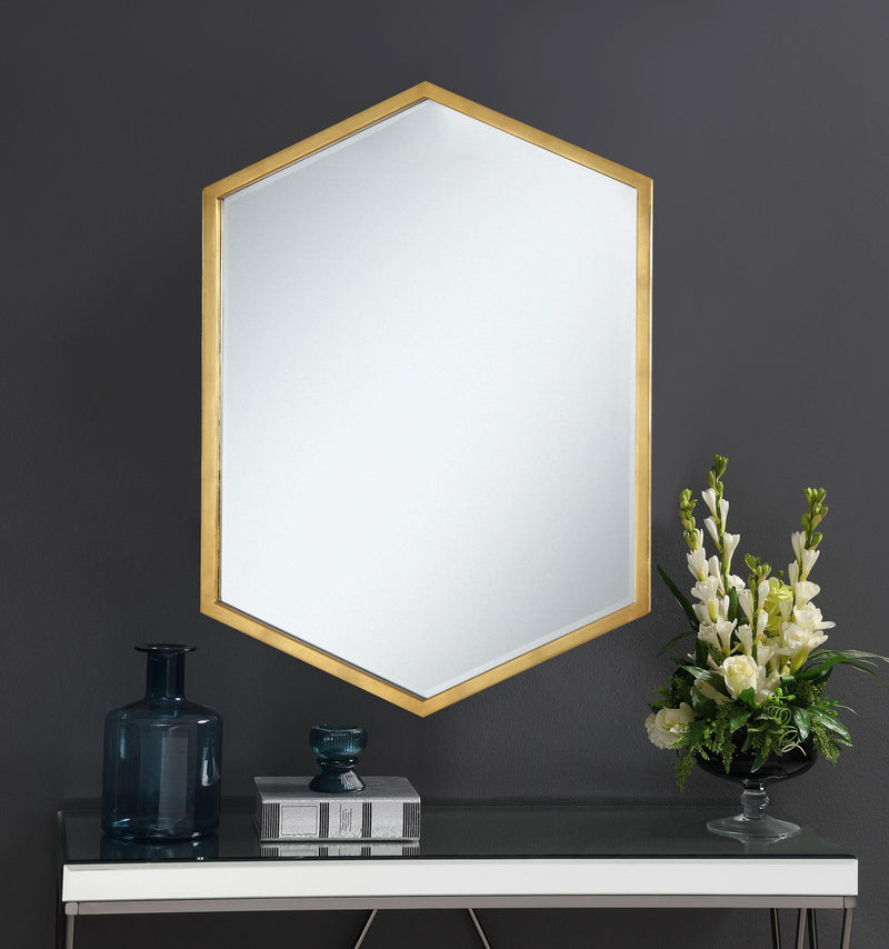 Bledel Hexagon Shaped Wall Mirror Gold - Theo's Factory Direct Mattress & Furniture (Columbus, OH)