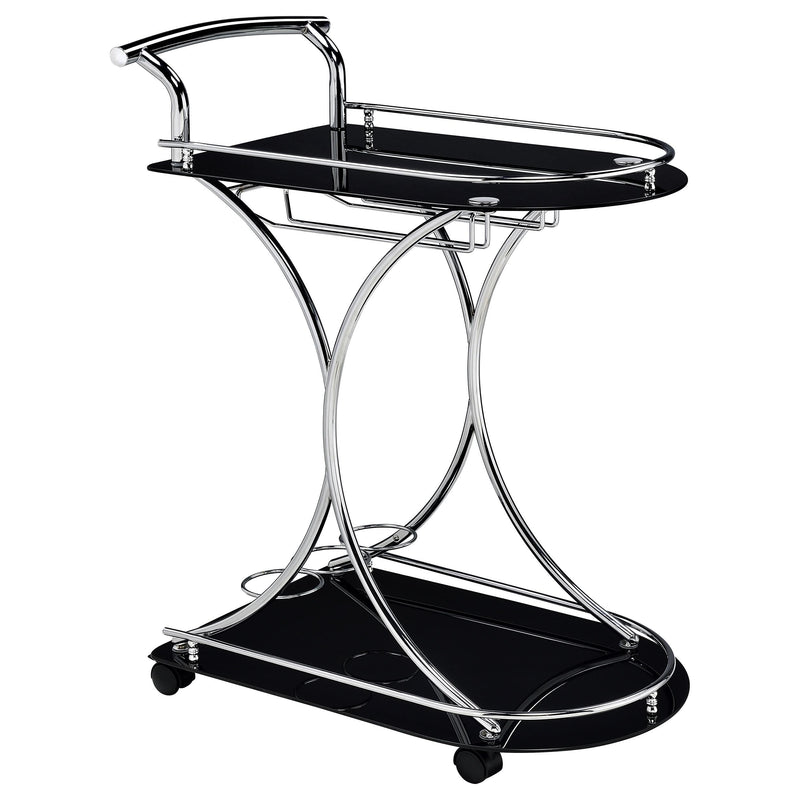 Elfman 2-shelve Serving Cart Chrome and Black - Theo's Factory Direct Mattress & Furniture (Columbus, OH)
