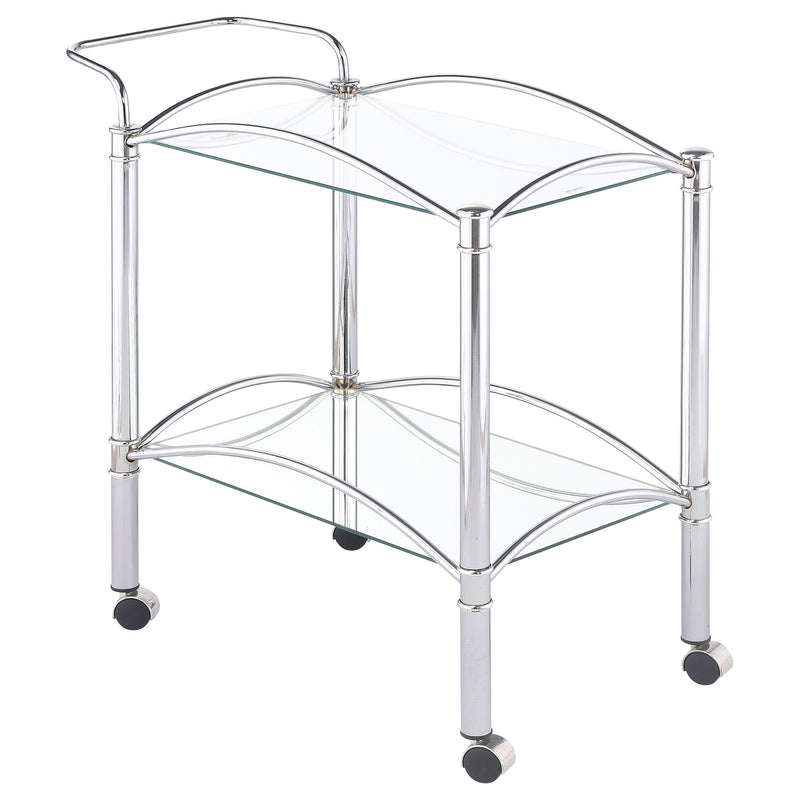 Shadix 2-tier Serving Cart with Glass Top Chrome and Clear - Theo's Factory Direct Mattress & Furniture (Columbus, OH)