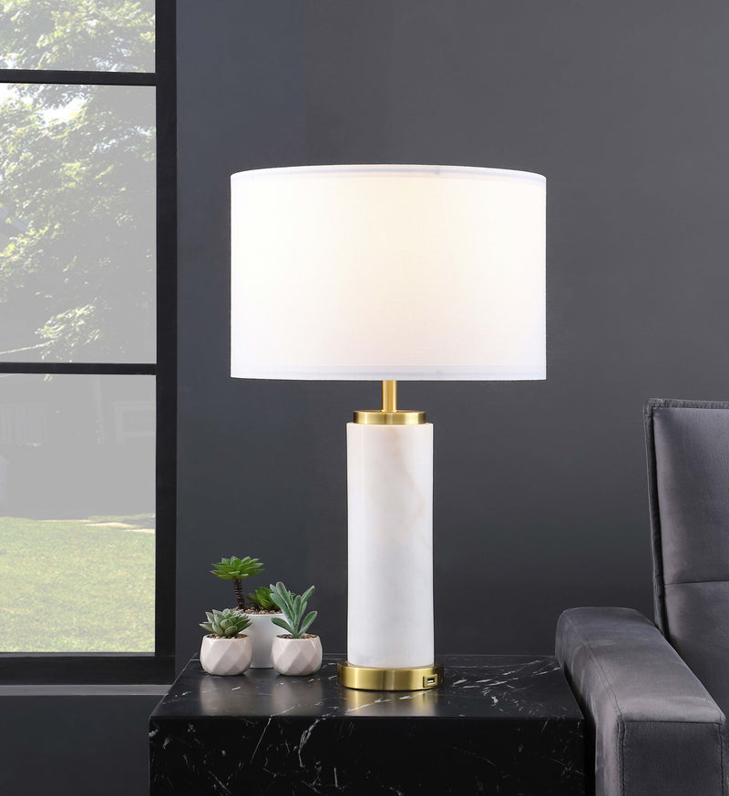 Lucius Drum Shade Bedside Table Lamp White and Gold - Theo's Factory Direct Mattress & Furniture (Columbus, OH)