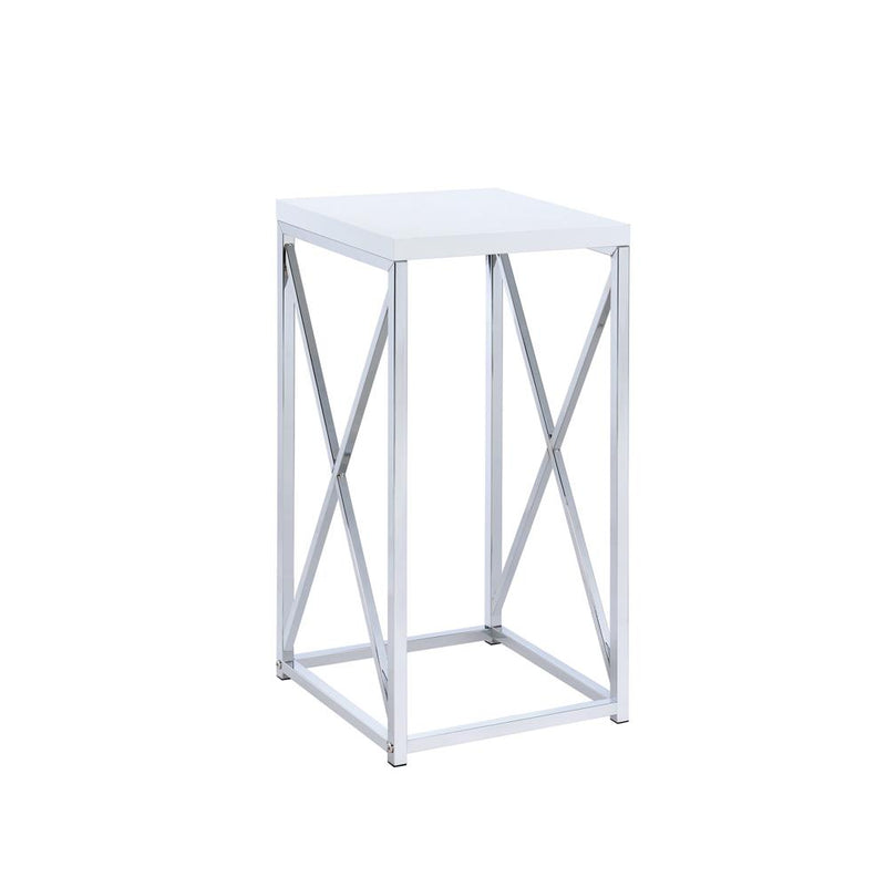 Edmund Accent Table with X-cross Glossy White and Chrome - Theo's Factory Direct Mattress & Furniture (Columbus, OH)