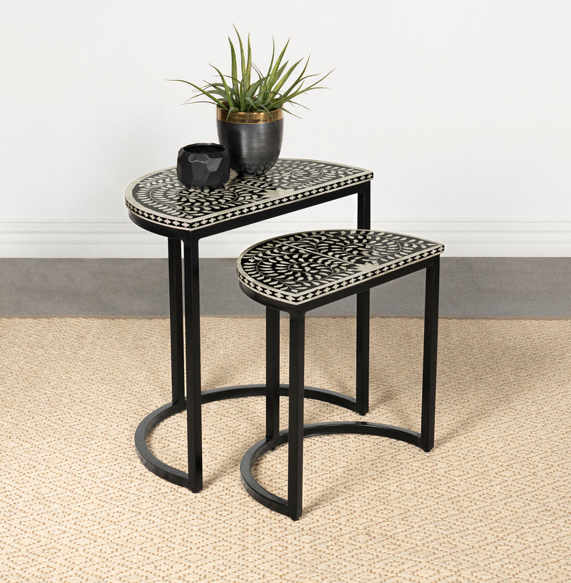Zakiya 2-piece Demilune Nesting Table Black and White - Theo's Factory Direct Mattress & Furniture (Columbus, OH)