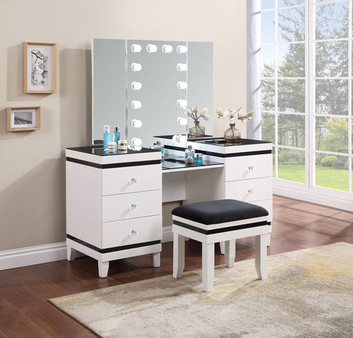 Talei 6-drawer Vanity Set with Hollywood Lighting Black and White - Theo's Factory Direct Mattress & Furniture (Columbus, OH)