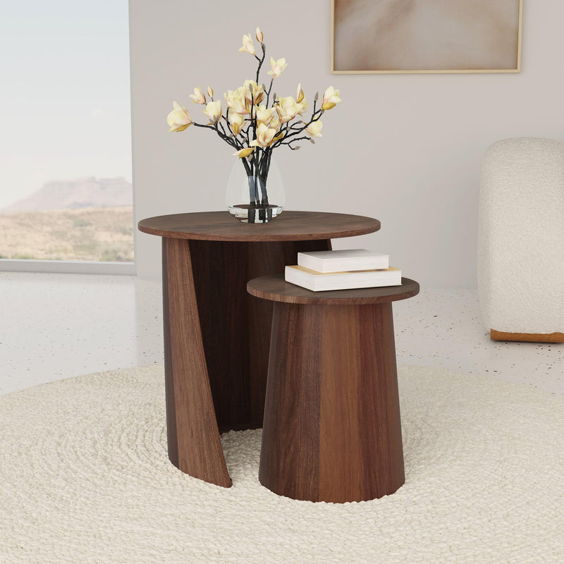 Yency 2-piece Round Mango Wood Nesting Table Set Dark Brown - Theo's Factory Direct Mattress & Furniture (Columbus, OH)