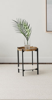 Adhvik Round Accent Table with Marble Shelf Natural and Black - Theo's Factory Direct Mattress & Furniture (Columbus, OH)