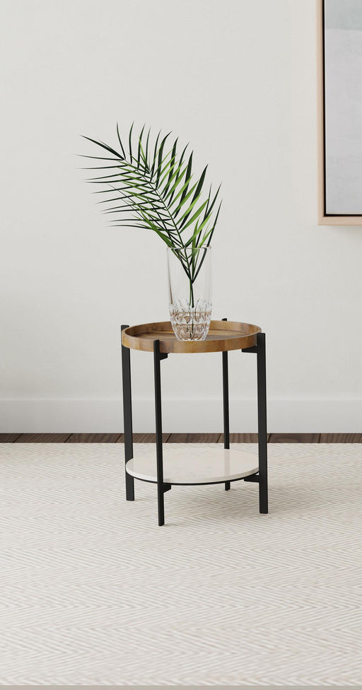 Adhvik Round Accent Table with Marble Shelf Natural and Black - Theo's Factory Direct Mattress & Furniture (Columbus, OH)