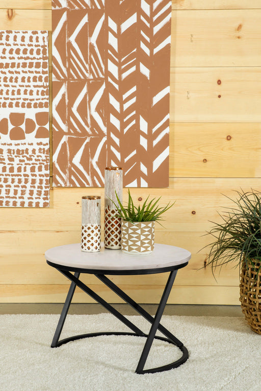 Miguel Round Accent Table with Marble Top White and Black - Theo's Factory Direct Mattress & Furniture (Columbus, OH)