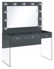 Afshan 3-drawer Vanity Desk with Lighting Mirror Grey High Gloss - Theo's Factory Direct Mattress & Furniture (Columbus, OH)