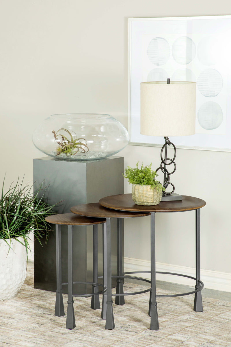 Deja 3-piece Round Nesting Table Natural and Gunmetal - Theo's Factory Direct Mattress & Furniture (Columbus, OH)