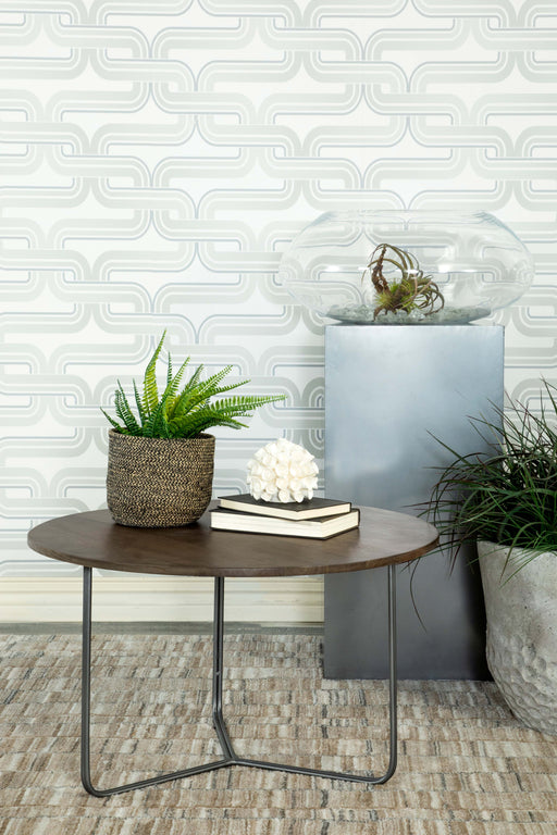 Yaritza Round Accent Table with Triangle Wire Base Natural and Gunmetal - Theo's Factory Direct Mattress & Furniture (Columbus, OH)