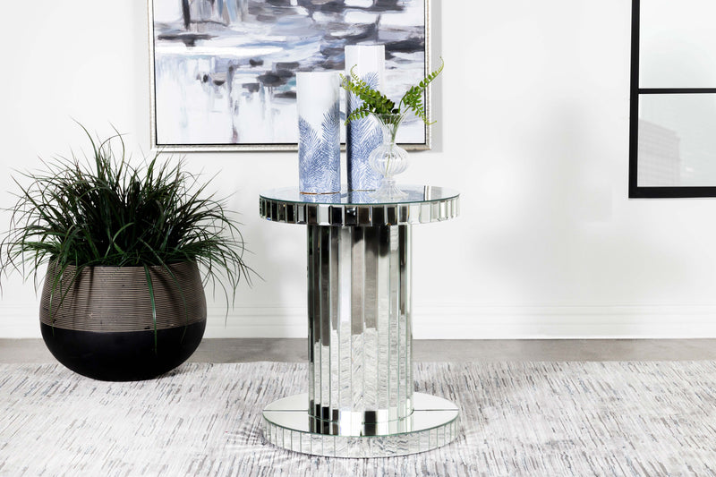 Dorielle Crystal Inlay Round Top Accent Table Mirror - Theo's Factory Direct Mattress & Furniture (Columbus, OH)