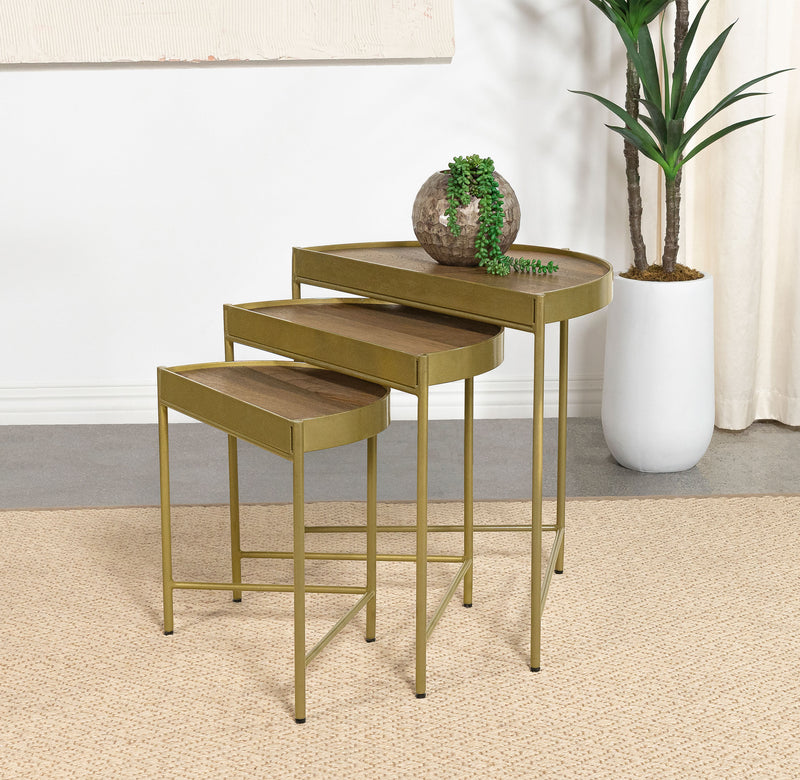 Tristen 3-Piece Demilune Nesting Table With Recessed Top Brown and Gold - Theo's Factory Direct Mattress & Furniture (Columbus, OH)