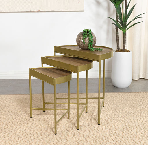 Tristen 3-Piece Demilune Nesting Table With Recessed Top Brown and Gold - Theo's Factory Direct Mattress & Furniture (Columbus, OH)