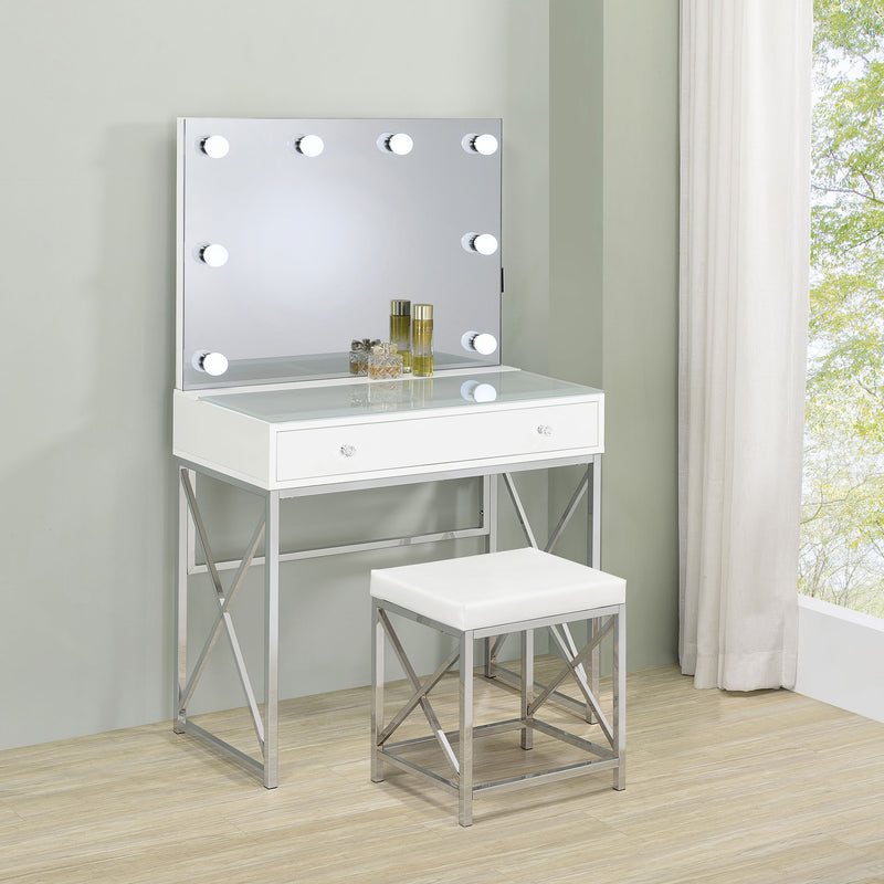Eliza 2-piece Vanity Set with Hollywood Lighting White and Chrome - Theo's Factory Direct Mattress & Furniture (Columbus, OH)