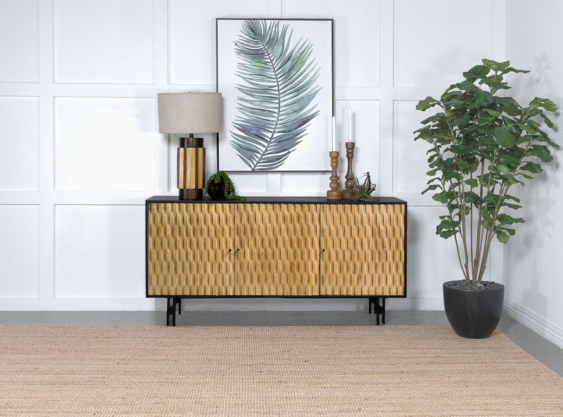 Aminah 3-door Wooden Accent Cabinet Natural and Black - Theo's Factory Direct Mattress & Furniture (Columbus, OH)