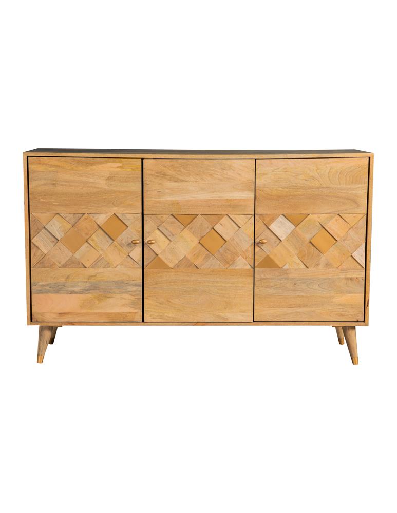 Alyssum Checkered Pattern 3-door Accent Cabinet Natural - Theo's Factory Direct Mattress & Furniture (Columbus, OH)