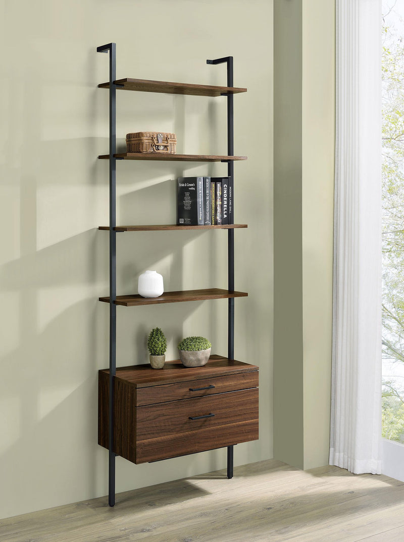 Owens 96-inch 4-shelf Storage Wall Bookshelf Walnut - Theo's Factory Direct Mattress & Furniture (Columbus, OH)