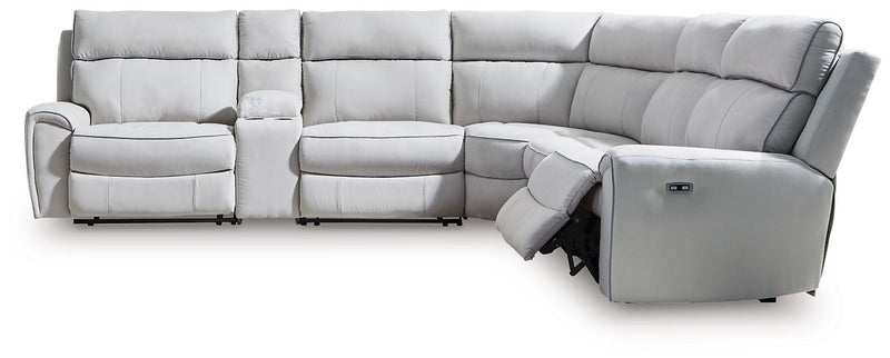 Social Pointe Reclining Sectional with Storage Console - Theo's Factory Direct Mattress & Furniture (Columbus, OH)