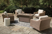 Beachcroft Beachcroft Fire Pit Table with Four Nuvella Swivel Lounge Chairs - Theo's Factory Direct Mattress & Furniture (Columbus, OH)