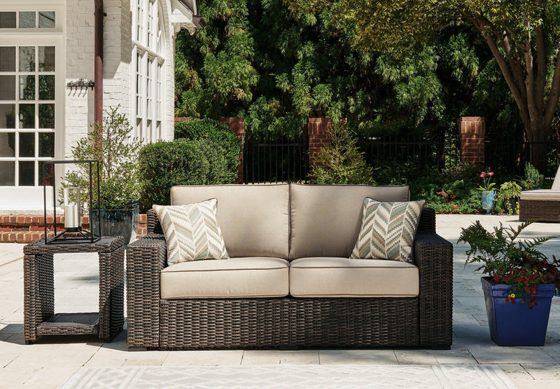 Coastline Bay Outdoor Loveseat with Cushion - Theo's Factory Direct Mattress & Furniture (Columbus, OH)