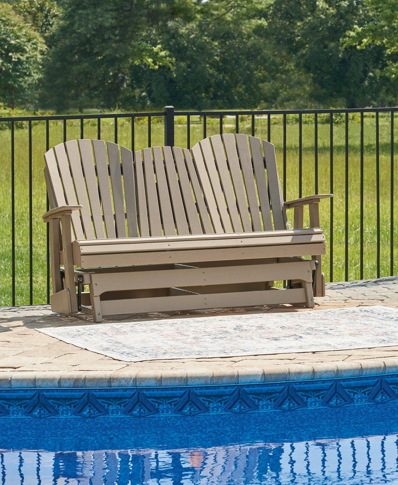 Hyland wave Outdoor Glider Loveseat - Theo's Factory Direct Mattress & Furniture (Columbus, OH)
