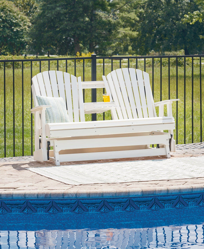 Hyland wave Outdoor Glider Loveseat - Theo's Factory Direct Mattress & Furniture (Columbus, OH)