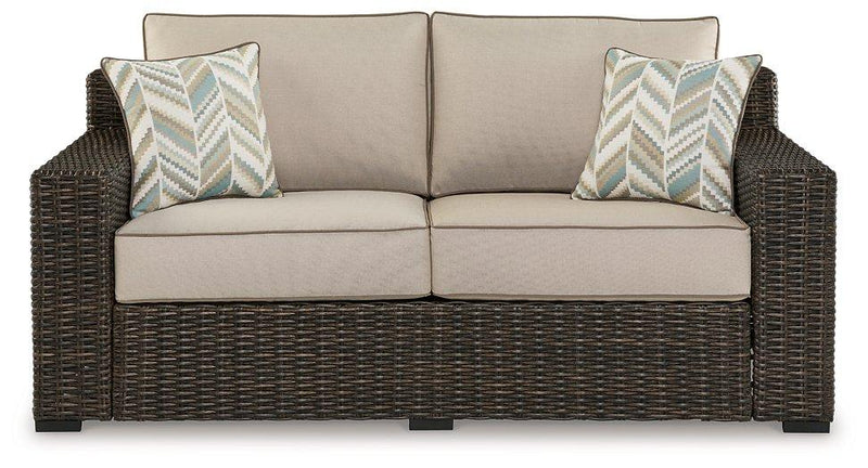 Coastline Bay Outdoor Loveseat with Cushion - Theo's Factory Direct Mattress & Furniture (Columbus, OH)