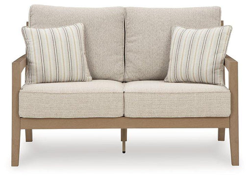 Hallow Creek Outdoor Loveseat with Cushion - Theo's Factory Direct Mattress & Furniture (Columbus, OH)