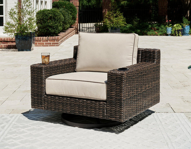 Coastline Bay Outdoor Swivel Lounge with Cushion - Theo's Factory Direct Mattress & Furniture (Columbus, OH)