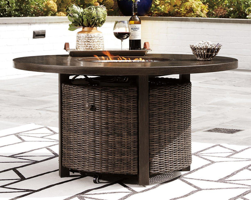 Paradise Trail Paradise Trail Fire Pit Table with 4 Nuvella Swivel Lounge Chairs - Theo's Factory Direct Mattress & Furniture (Columbus, OH)