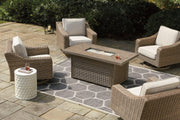 Beachcroft Beachcroft Fire Pit Table with Four Nuvella Swivel Lounge Chairs - Theo's Factory Direct Mattress & Furniture (Columbus, OH)
