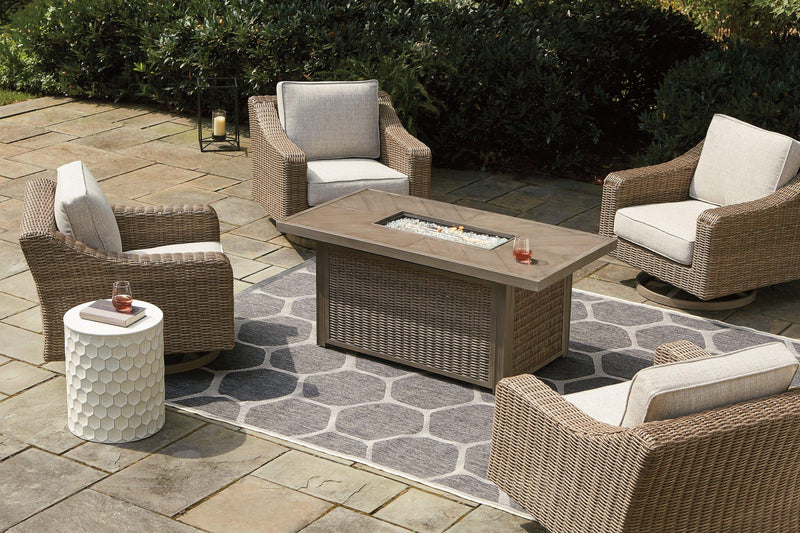Beachcroft Beachcroft Fire Pit Table with Four Nuvella Swivel Lounge Chairs - Theo's Factory Direct Mattress & Furniture (Columbus, OH)