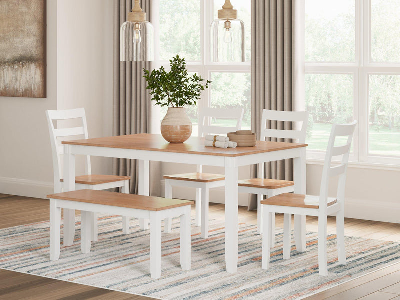 Gesthaven Dining Table with 4 Chairs and Bench (Set of 6) - Theo's Factory Direct Mattress & Furniture (Columbus, OH)