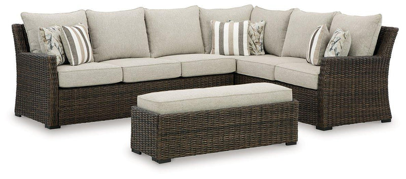 Brook Ranch Outdoor Sofa Sectional/Bench with Cushion (Set of 3) - Theo's Factory Direct Mattress & Furniture (Columbus, OH)