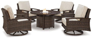 Paradise Trail Paradise Trail Fire Pit Table with 4 Nuvella Swivel Lounge Chairs - Theo's Factory Direct Mattress & Furniture (Columbus, OH)