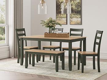 Gesthaven Dining Table with 4 Chairs and Bench (Set of 6) - Theo's Factory Direct Mattress & Furniture (Columbus, OH)