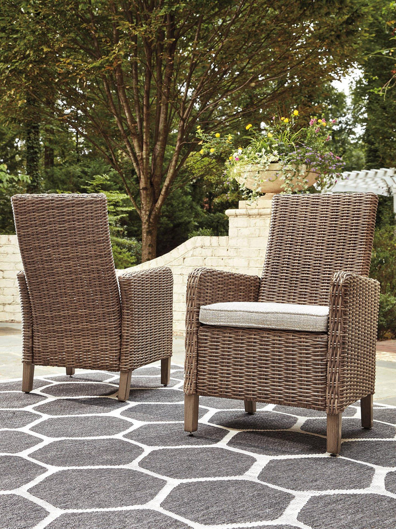 Beachcroft Outdoor Arm Chair with Cushion (Set of 2) - Theo's Factory Direct Mattress & Furniture (Columbus, OH)