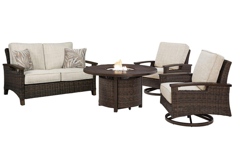 Paradise Trail Outdoor Loveseat, Lounge Chairs and Fire Pit Table - Theo's Factory Direct Mattress & Furniture (Columbus, OH)