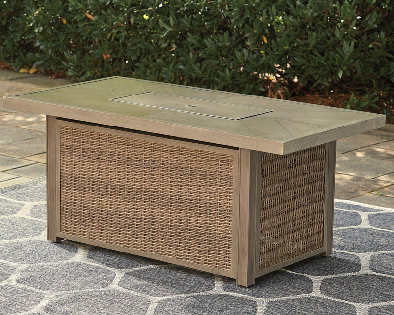 Beachcroft Beachcroft Fire Pit Table with Four Nuvella Swivel Lounge Chairs - Theo's Factory Direct Mattress & Furniture (Columbus, OH)